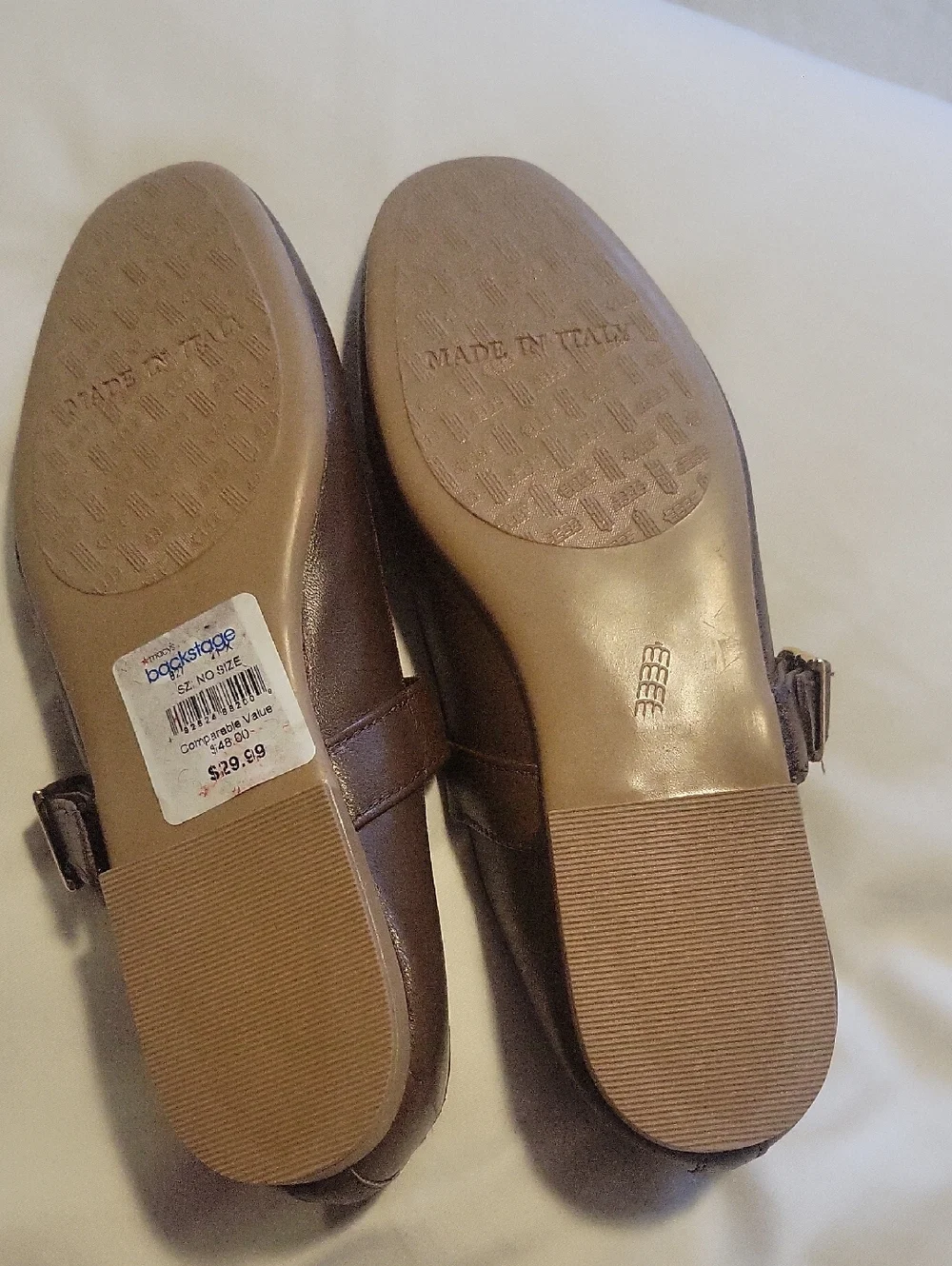 Size 7 Italian Shoemakers Brown Mary Jane Flats with Gold Logo - Picture 6 of 7